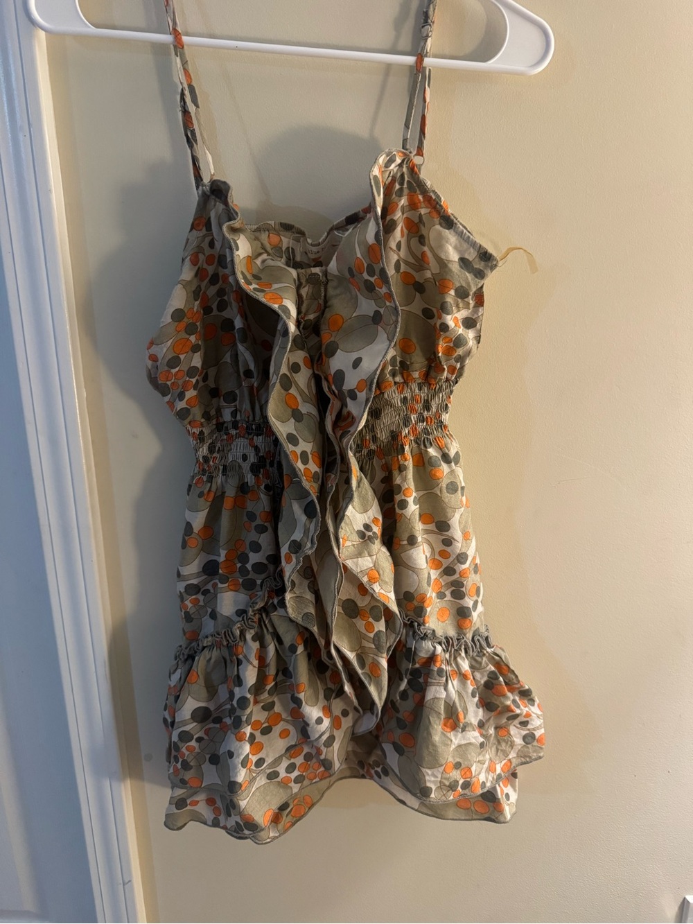 Blue Bird Orange and Gray Ruffle Front Camisole
